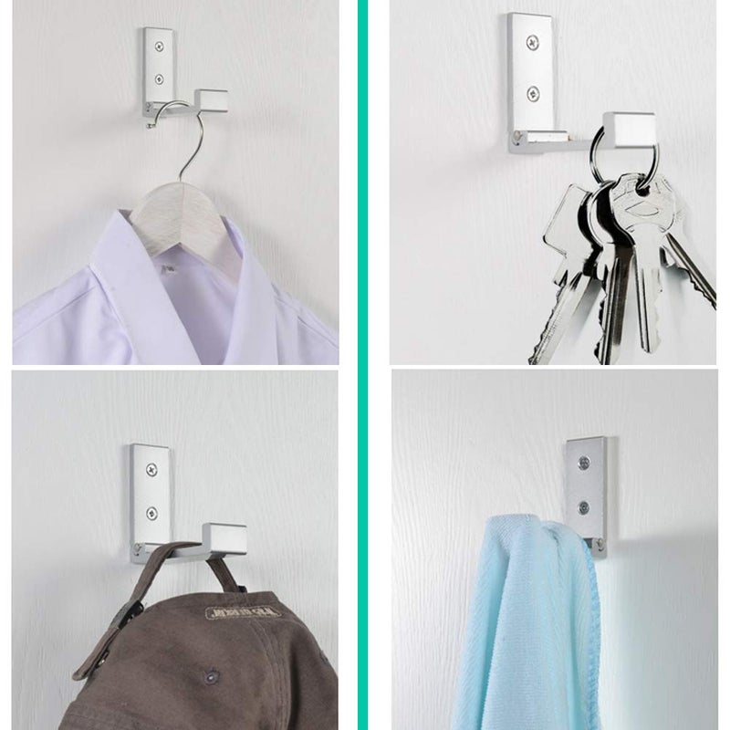 Latomex Folding Coat Hooks, Wall Hooks for Hanging Aluminum Alloy Cloth Hanger Coat Hanger Headphones Holder Headset Wall Hanger Hook- Pack of 4 (Silver) - Image 4